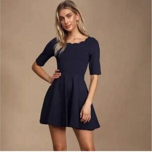 Lulu's Midnight Blue Scalloped Mini Dress